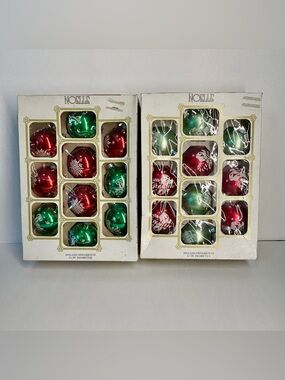 Vintage Noelle Red and Green Christmas Ornaments Set Of 2